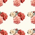 Seamless pattern bloom pink carnation flower watercolor